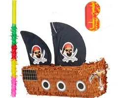 relaxdays ensemble 3 pièces pinata bateau pirate - bâton pinata - bandeau - pirate Piniata
