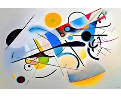 John Joseb Art (Aluminium) 90x60 | Abstract in Kandinsky stijl - kleurrijk- felle kleuren - kunst woonkamer slaapkamer | rood, geel, blauw, oranje, roze, groen, modern | Foto-Schilderij print op Dibond (metaal wanddecoratie)