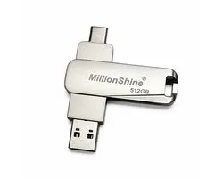 Clé USB-A & USB-C 2-en-1 - Design luxueux 512 Go - 400 Mbps - Clé USB - Convient à tous les ordinateurs portables / smartphones / tablettes