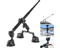 Houderset, zuignap autohouder | voor Insta360 Gopro Akaso action camera, 112 cm selfie stick, drievoudige zuignap houder voor voorruit en raam
