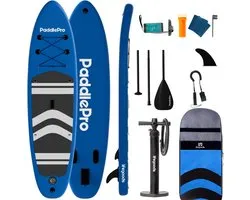 LifeGoods PaddlePro SUP Board - Opblaasbaar Paddle Board - Complete Set - Max. 150KG - 320x81cm - Blauw