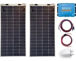 Bluetooth Set Flexibel Zonnepaneel 400Wp Caravan, Camper, Boot, Tent - MPPT Victron Energy laadregelaar 100/30 - Zonnepaneel Compleet Pakket - Kabel met connectoren- Plug-Play set schematische tekening en handleiding-Monokristallijn