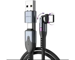 Statik PowerPivot Pro 360 - USB-C/USB-A to USB-C- 3m - 100W - 480 Mbps Data Transfer - Nylon Gevlochten - Zwart