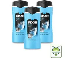 3 x Axe XL - 3-in-1 Douchegel - Ice Chill - Icy Menthol - Insta Cool - 400 ml - Grootverpakking - Vaatwasstrips - Douchegel - Frisheid - Bevroren Munt - Citroen - 3-in-1