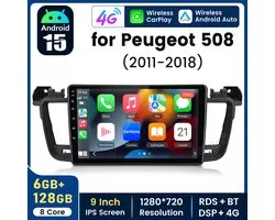 Junsun V2 PRO 6+128GB Android 15 autoradio Convient pour Peugeot 508 2011-2018 | Carplay sans fil & Android Auto, GPS Navi, WIFI, BT, RDS FM, SWC, DSP, 4G LTE, Plug & Play, Capteurs de stationnement - Octa Core