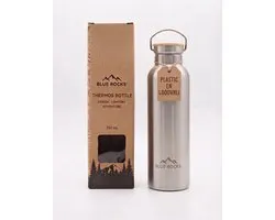 Blue Rocks® - Summit RVS - Thermosfles 750ml - Waterfles - Dubbelwandige drinkfles - Plasticvrij - Loodvrij - Geisoleerde fles - Warme en Koude dranken - Perfect voor Reizen, Wandelen, Werk, Sport, Yoga - Dagelijks gebruik - Zilver - Grijs - RVS