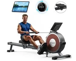 MERACH Stille magnetische roeitrainer voor thuis - Inklapbaar roeimachine - 16 weerstandsniveaus - Dubbele glijrails - Bluetooth met exclusieve app - Verstelbare tablet-houder - LCD-display - Ideaal voor cardio-training - Belastbaar tot 158 kg