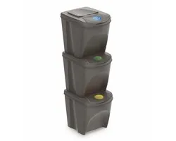 Sortibox Afvalbak - Afvalscheiding Systeem - Afval Sorteren - Stapelbaar met Klep - 3 x 25 L - Steengrijs