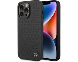 Coque arrière rigide Mercedes-Benz iPhone 14 Pro Max - Cuir véritable - Motif Star - Zwart
