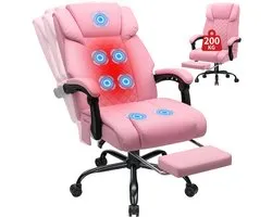 Chaise de bureau de massage ergonomique HOFFFREE – Chaise de bureau avec chauffage, 7 points de massage, repose-pieds extensible, dossier réglable de 90° à 135° et capacité de charge jusqu'à 200 kg