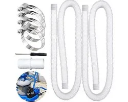 Zwembadslangen set - 2 Stuks - Universele Filter Slangen 32mm met Klemmen, Adapter en Schroevendraaier - Universele Reserve Slang voor Zwembadpomp & Filterpomp - Geschikt voor Intex 300 GPH、530 GPH - wit