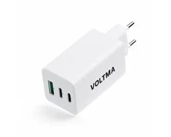 Voltma PH100ACC 100W snellader - Snelle Multi-Poort GaN Oplader van 100 Watt met 2x USB-C en 1x USB-A poorten - 100 Watt Fast Charging - USB C Laptop adapter - oplaadadapter geschikt voor iPhone, Samsung, Tablets, Laptops, Macbooks en Dell - Wit