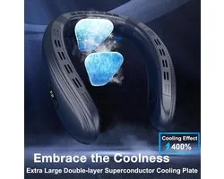 Climatiseur de cou portable – Ventilateur de cou avec grande plaque de refroidissement et contrôle NTC, flux d'air ascendant et descendant à 360°, ventilateur sans pales 6000 mAh pour l'extérieur, les voyages, le bureau et le golf