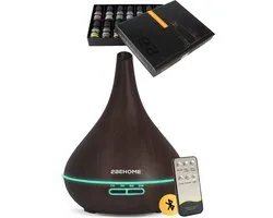 2BEHOME Aroma Diffuser Set met 16 Etherische Oliën & Afstandsbediening - 550ML - Aroma Diffuser Luchtbevochtiger - Etherische olie diffuser - Essential Oil Aromadiffusers - Geurverspreider voor Aromatherapie - Donkere Houtlook