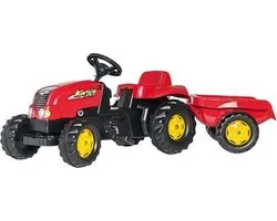 Rolly Toys rollyKid Rood - Traptractor met Aanhanger