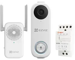 Ezviz Kit DB1C (avec carillon et transformateur) - Kit de sonnette vidéo Wifi - Fonctionne avec Google Assistant - Sans abonnement - Wit