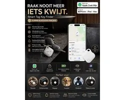 Smart GPS Tracker voor Apple Zoek Mijn – MFi Gecertificeerd – Bluetooth Tracker – Bluetooth Finder Tag - Air Locator - Sleutelzoeker - Bagage Tracker - Huisdier Tracker - Portemonnee - Kinderen - Auto - CR2032 - Wit