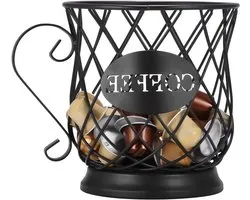 Koffie Capsule Opbergmand, Iron Art Hollowed Klassieke Cup Vorm Grote Capaciteit Koffie Pod Organizer Houder, Cup Keeper Koffie & Espresso Pod Houder, Keuken Counter Zwart Metalen Draad Opberghouder