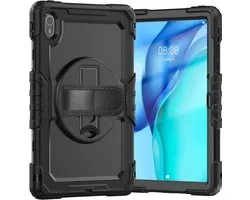 Hoes met ingebouwde Screenprotector Geschikt voor Huawei MatePad SE 11 (2024) | Inclusief 360° Draaibare Handriem en Schouderriem | Extreme bescherming | Ideaal voor zakelijk gebruik | Zwart
