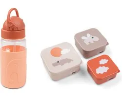 Done by Deer Friends SET drinkbeker met rietje + 3 snackdoosjes - Happy Clouds Powder/Elphee Papaya