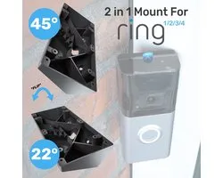 Made For Ring Video Doorbell 2, 3, 4, Plus & Pro Batterij - 45° Hoekbeugel // Zwart Kunststof // Inclusief schroeven