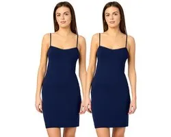 Merry Style MS-MS10-203-UW-2P Dames Onderjurk - 2-Pack - Nachthemd - kort - V-neck - verstelbare Spaghetti bandjes - Viscose - Marineblauw/marineblauw (2Pack) - M