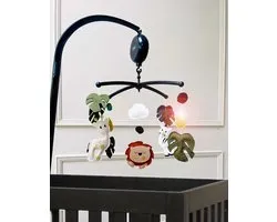 Mobile musical Jungle COMPLET - Mobile pour bébé noir - Mobile pour parc bébé - Parc - avec SUPPORT noir et BOÎTE À MUSIQUE avec 10 MÉLODIES