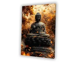 Bouddha relaxant dans les feuilles d'automne - Décoration murale Bouddha - Image d'œuvre d'art - Art Digital - Décoration d'intérieur - Accessoires de bureau - Toile 60x90 cm