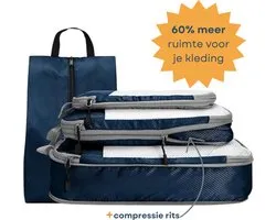 Packing Cubes Compression - Reistasjes - Koffer Organizer set 4 Delig - Packing Cubes Backpack - Compression Cube - Reis Organizer - Marine Blauw