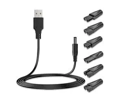 USB 5v-Stroomadapter - Met 6 Adapterpunten - Voedingskabel - 1m - Voeding - Adapter Kabel - Universeel - Scheerapparaatlader - Geschikt Voor Elektrische Tondeuses, Scheerapparaten, Reinigingsapparatuur, Ontharingsapparatuur, Tondeuses Voor Huisdieren