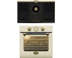 Kaiser - Four encastrable - EH 6432 ElfBE Eco/10 - avec glissière télescopique simple - KCT 9365 IEm Rétro - table de cuisson à induction - avec hotte intégrée - 1250 m³/h & design Empire en bronze
