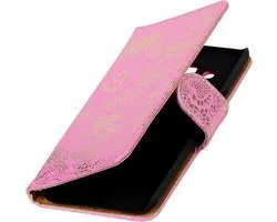 BestCases.nl Roze Lace booktype cover cover voor Samsung Galaxy J5 2016