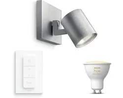 Philips Hue Runner Opbouwspot (Aluminium) - Warm tot Koelwit Licht - Incl. Hue Dimmer Switch - Wandspot of Plafondspot met 1 Lichtpunt - GU10 - Hue White Ambiance
