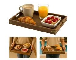 Cheqo® Houten Dienblad - Ontbijt op Bed - Paulowniahout Dienblad - Duurzaam Hout - Lichtgewicht Dienblad - Rechthoekig Dienblad - Dienblad Met Handgrepen - Serveerblad Hout - Duurzaam Materiaal - Vergelijkbaar Met Eiken