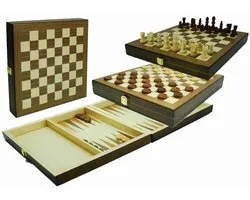 Schaak-dam-backgammon klapcassette hout 29x29 cm HOT Games