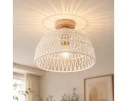 Clarvel Madera Plafonnier Rotin Blanc - Plafonnier Bohème - Plafonnier Bois - Éclairage Plafond E27 - Lampe Rotin Moderne pour Salon, Chambre, Couloir et Salle à Manger