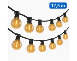 Solar Lichtslinger Buiten - G40 LED Tuinverlichting - 12,5M - 26 Lampen - Sfeerverlichting - Terrasverlichting - Touwlampen - Waterdicht IP65 - USB Oplaadbaar - Voor Tuin - Feest - Camping - Balkon - Veranda - Bruiloft Decoratie
