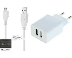 OneOne 2.4A lader met 2 poorten + 1,0m standaard Micro USB kabel. Oplader adapter past op Samsung Galaxy Xcover 2, 3, 4, A01, C5, C7, E5, E7, A01 Core, A02, M01 Core, M01s, M01, M02, J2 Core, Y, Z4, On7, Rex, Star, Trend, Wave, Note 5