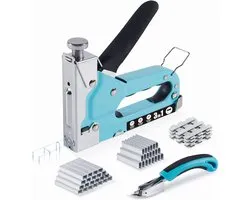Aurixi® Nietpistool - 3-in-1 Hout Nietmachine – Handtacker Met verstelbare schietkracht - Tacker Inclusief Klemverwijderaar – Inclusief 3000 Nietjes - Blauw - 19cm x 18cm x 4cm