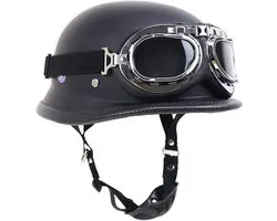 Halfschaal helm vintage Duitse stijl motorfiets half helm jet helm DOT ECE goedgekeurd met bril cruiser chopper scooter brommer jet helm open gezicht helm,A-XXL（63~64cm）