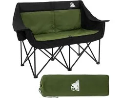 ECD Germany Campingstoel 2 personen opvouwbaar, dubbele klapstoel serie, khaki outdoor bank met stalen frame en bekerhouders, inclusief handige draagtas, gevoerd campingsofa voor camping vissen strand en tuingebruik