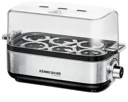 Rommelsbacher Cuiseur à Œufs ER 600 – Cuit jusqu’à 6 Œufs, Poaching Insertion pour 2 Œufs, Réglage de Temps Précis, Design en Acier Inox, Sécurité Anti-Déshydratation