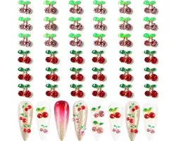 36pcs 3D Cherry Nail Art Charms, Red&Pink Elegant Nail Studs Diamonds For Nail Accessories, Summer Fruit Nail Jewelry - ShopVlot