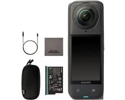 Flolife - Insta360 X5 Actiecamera 8K 30fps - 360° Camera met Uitwisselbare Lenzen, Drievoudige AI-chip, Verbeterde Nachtopnames, 185 Min Batterijduur, Waterdicht, Zwart