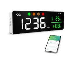 MrGoods - Compteur CO2 Numérique - Capteur NDIR - Avec hygromètre et thermomètre - Compteur de qualité de l'air - Alarme - Portable - Détecteur de Co2