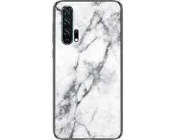 Honor 20 Pro Marmer hoesje - Wit - Zwart - TPU + Gehard Glas