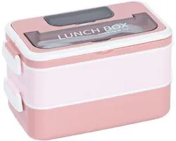 Lunchboxen - lunchbox volwassenen - lunchbox kinderen - lunchbox met vakjes - stapelbare lunchbox - lekvrije maaltijdcontainer - 1600ML - met 2 lagen - voor kinderen-volwassenen-studenten (roze)