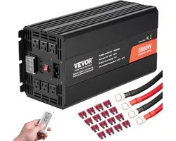 VEVOR Sinusomvormer 5000W DC 12V naar AC 230V Stroomomvormer met 2 AC-aansluitingen 2 USB-poorten 1 Type-C-poort LCD-scherm en Afstandsbediening voor Zware Huishoudelijke Apparaten