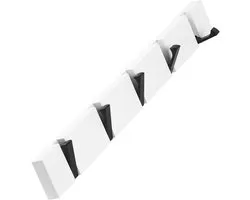 Wooden Wall Mounted Coat Rack Hanger with Folding Metal Hooks (White 5 Hooks)