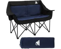 ECD Germany Campingstoel 2 personen opvouwbaar, dubbele klapstoel serie, blauw outdoor bank met stalen frame en bekerhouders, inclusief handige draagtas, gevoerd campingsofa voor camping vissen strand en tuingebruik
